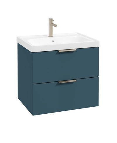 Stockholm Wall Hung 60Cm Two Drawer Unit Matt Ocean Blue-Brushed Nickel Handles