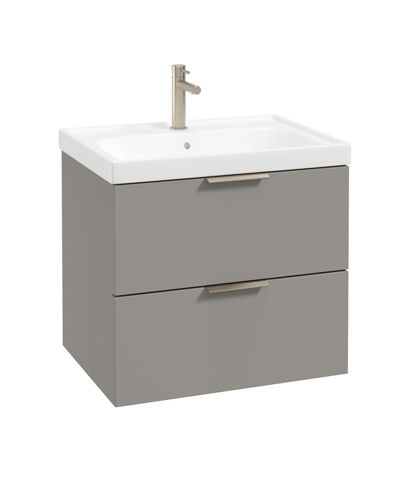 Stockholm Wall Hung 60Cm Two Drawer Unit Matt Khaki-Brushed Nickel Handles