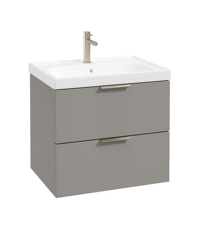 Stockholm Wall Hung 60Cm Two Drawer Unit Matt Khaki-Brushed Nickel Handles