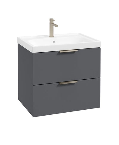 Stockholm Wall Hung 60Cm Two Drawer Unit Matt Midnight Grey-Brushed Nickel Handles