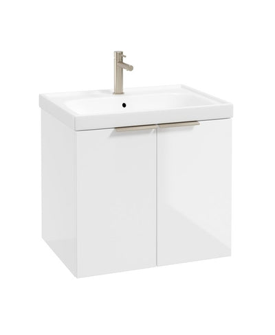 Stockholm Wall Hung 60Cm Two Door Unit Gloss White-Brushed Nickel Handles
