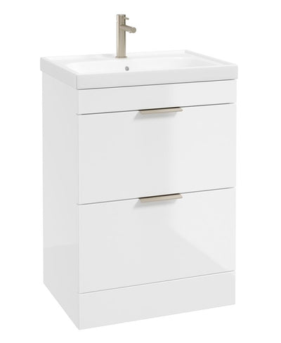 Stockholm Floorstanding 60Cm Two Drawer Unit Gloss White-Brushed Nickel Handles