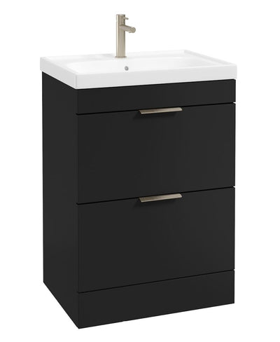 Stockholm Floorstanding 60Cm Two Drawer Unit Matt Black-Brushed Nickel Handles