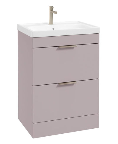 Stockholm Floorstanding 60Cm Two Drawer Unit Matt Cashmere Pink-Brushed Nickel Handles