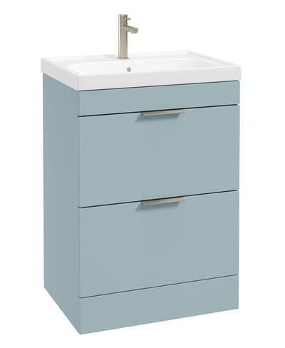 Stockholm Floorstanding 60Cm Two Drawer Unit Matt Morning Sky Blue-Brushed Nickel Handles