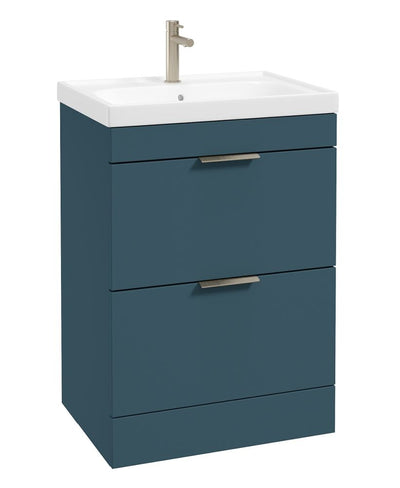 Stockholm Floorstanding 60Cm Two Drawer Unit Matt Ocean Blue-Brushed Nickel Handles