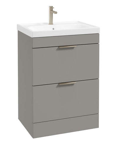 Stockholm Floorstanding 60Cm Two Drawer Unit Matt Khaki-Brushed Nickel Handles
