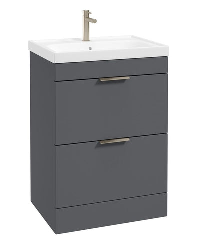 Stockholm Floorstanding 60Cm Two Drawer Unit Matt Midnight Grey-Brushed Nickel Handles