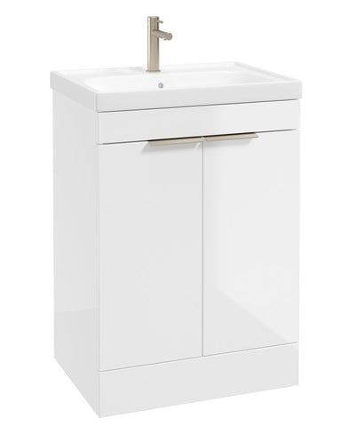 Stockholm Floorstanding 60Cm Two Door Unit Gloss White-Brushed Nickel Handles