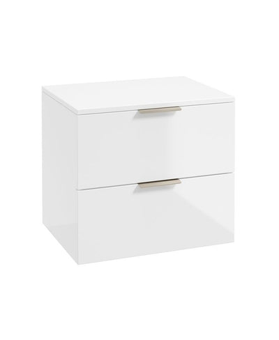 Stockholm Wall Hung 60Cm Two Drawer Countertop Unit Gloss White-Brushed Nickel Handles