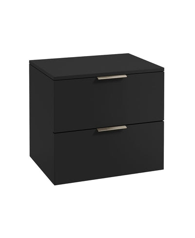 Stockholm Wall Hung 60Cm Two Drawer Countertop Unit Matt Black-Brushed Nickel Handles