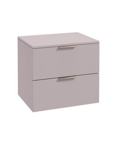 Stockholm Wall Hung 60Cm Two Drawer Countertop Unit Matt Cashmere Pink-Brushed Nickel Handles