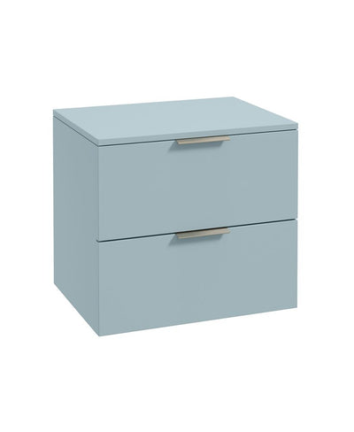Stockholm Wall Hung 60Cm Two Drawer Countertop Unit Matt Morning Sky Blue-Brushed Nickel Handles
