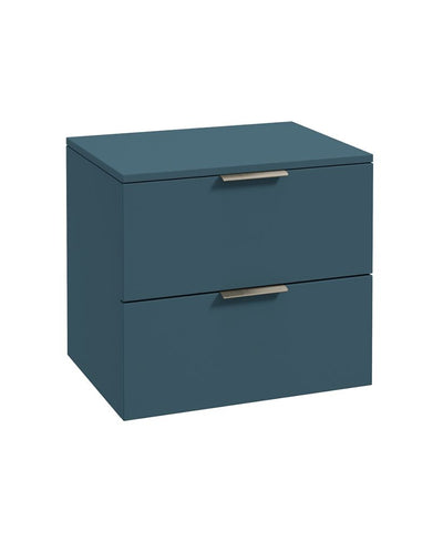 Stockholm Wall Hung 60Cm Two Drawer Countertop Unit Matt Ocean Blue-Brushed Nickel Handles