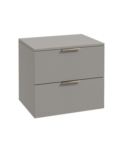 Stockholm Wall Hung 60Cm Two Drawer Countertop Unit Matt Khaki-Brushed Nickel Handles