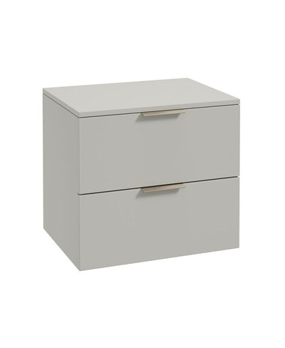Stockholm Wall Hung 60Cm Two Drawer Countertop Unit Matt Arctic Grey-Brushed Nickel Handles