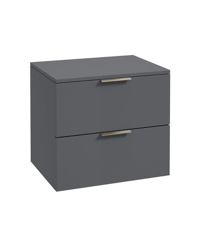 Stockholm Wall Hung 60Cm Two Drawer Countertop Unit Matt Midnight Grey-Brushed Nickel Handles