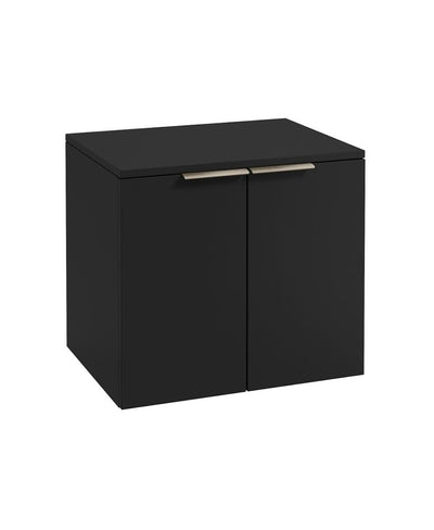 Stockholm Wall Hung 60Cm Two Door Countertop Unit Matt Black-Brushed Nickel Handles