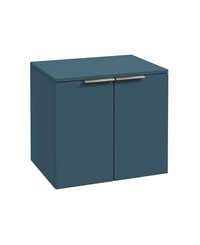 Stockholm Wall Hung 60Cm Two Door Countertop Unit Matt Ocean Blue-Brushed Nickel Handles