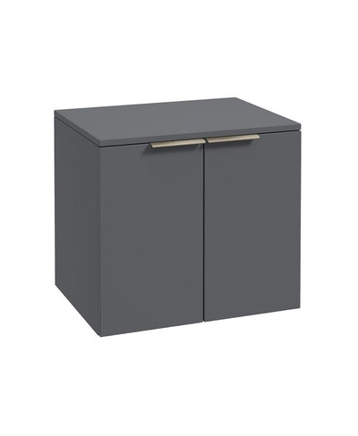 Stockholm Wall Hung 60Cm Two Door Countertop Unit Matt Midnight Grey-Brushed Nickel Handles