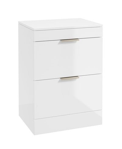 Stockholm Floorstanding 60Cm Two Drawer Countertop Unit Gloss White-Brushed Nickel Handles