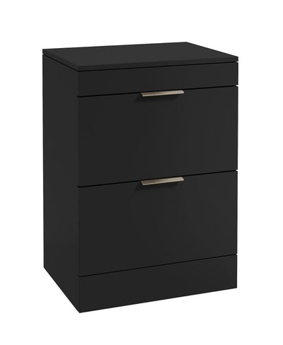 Stockholm Floorstanding 60Cm Two Drawer Countertop Unit Matt Black-Brushed Nickel Handles