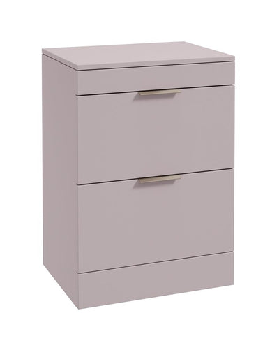 Stockholm Floorstanding 60Cm Two Drawer Countertop Unit Matt Cashmere Pink-Brushed Nickel Handles