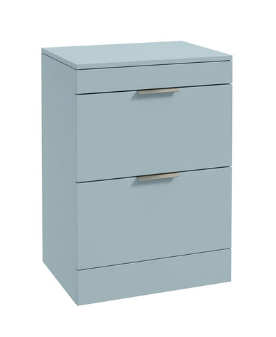 Stockholm Floorstanding 60Cm Two Drawer Countertop Unit Matt Morning Sky Blue-Brushed Nickel Handles