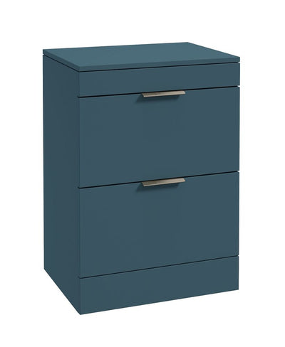 Stockholm Floorstanding 60Cm Two Drawer Countertop Unit Matt Ocean Blue-Brushed Nickel Handles