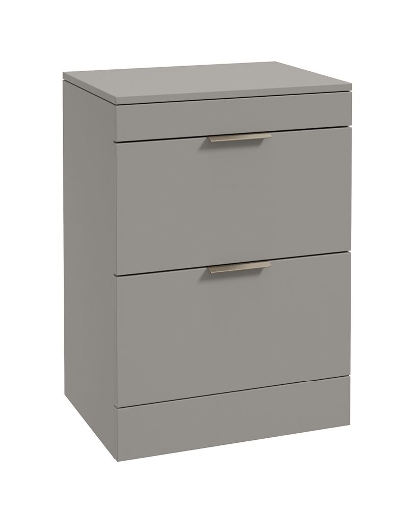Stockholm Floorstanding 60Cm Two Drawer Countertop Unit Matt Khaki-Brushed Nickel Handles
