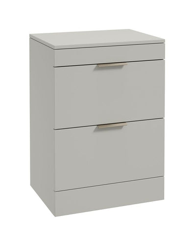 Stockholm Floorstanding 60Cm Two Drawer Countertop Unit Matt Arctic Grey-Brushed Nickel Handles