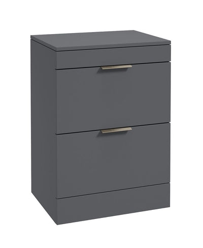 Stockholm Floorstanding 60Cm Two Drawer Countertop Unit Matt Midnight Grey-Brushed Nickel Handles