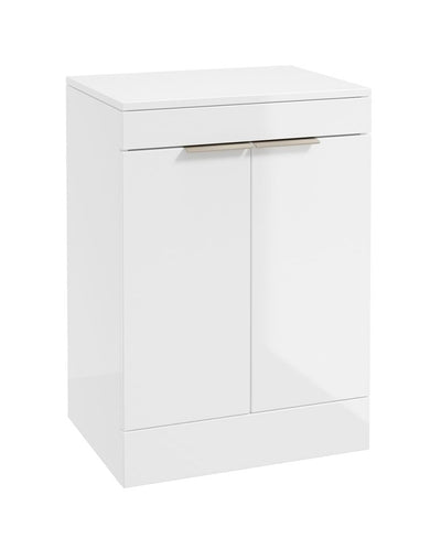 Stockholm Floorstanding 60Cm Two Door Countertop Unit Gloss White-Brushed Nickel Handles