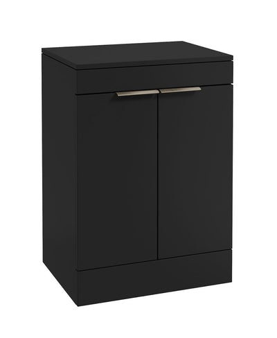 Stockholm Floorstanding 60Cm Two Door Countertop Unit Matt Black-Brushed Nickel Handles
