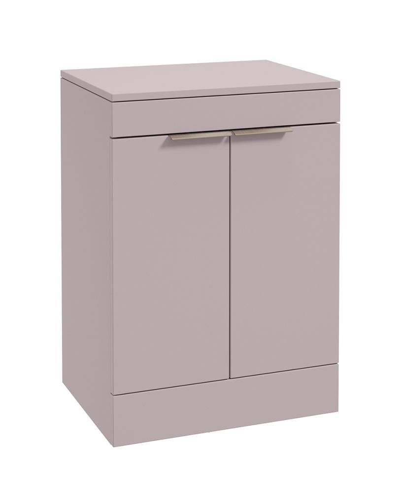 Stockholm Floorstanding 60Cm Two Door Countertop Unit Matt Cashmere Pink-Brushed Nickel Handles