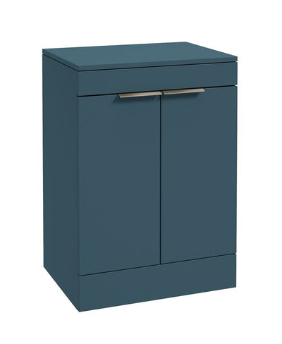 Stockholm Floorstanding 60Cm Two Door Countertop Unit Matt Ocean Blue-Brushed Nickel Handles