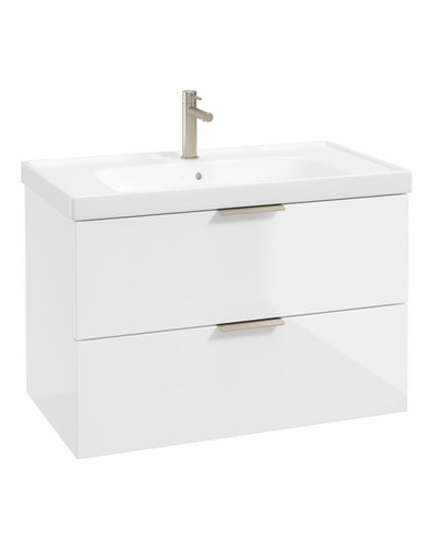 Stockholm Wall Hung 80Cm Two Drawer Unit Gloss White-Brushed Nickel Handles