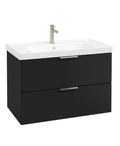 Stockholm Wall Hung 80Cm Two Drawer Unit Matt Black-Brushed Nickel Handles