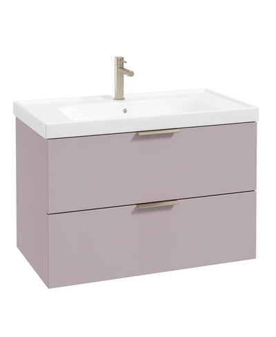 Stockholm Wall Hung 80Cm Two Drawer Unit Matt Cashmere Pink-Brushed Nickel Handles
