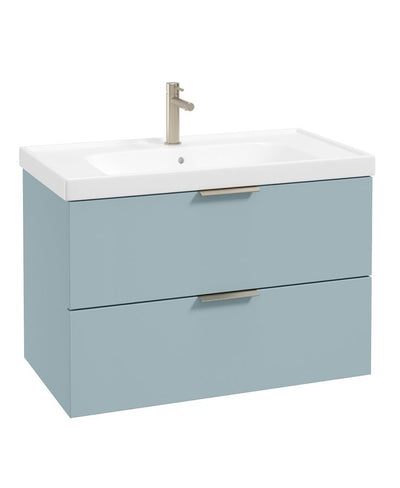 Stockholm Wall Hung 80Cm Two Drawer Unit Matt Morning Sky Blue-Brushed Nickel Handles