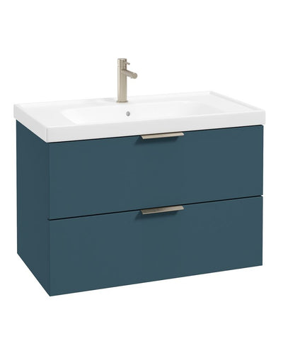 Stockholm Wall Hung 80Cm Two Drawer Unit Matt Ocean Blue-Brushed Nickel Handles