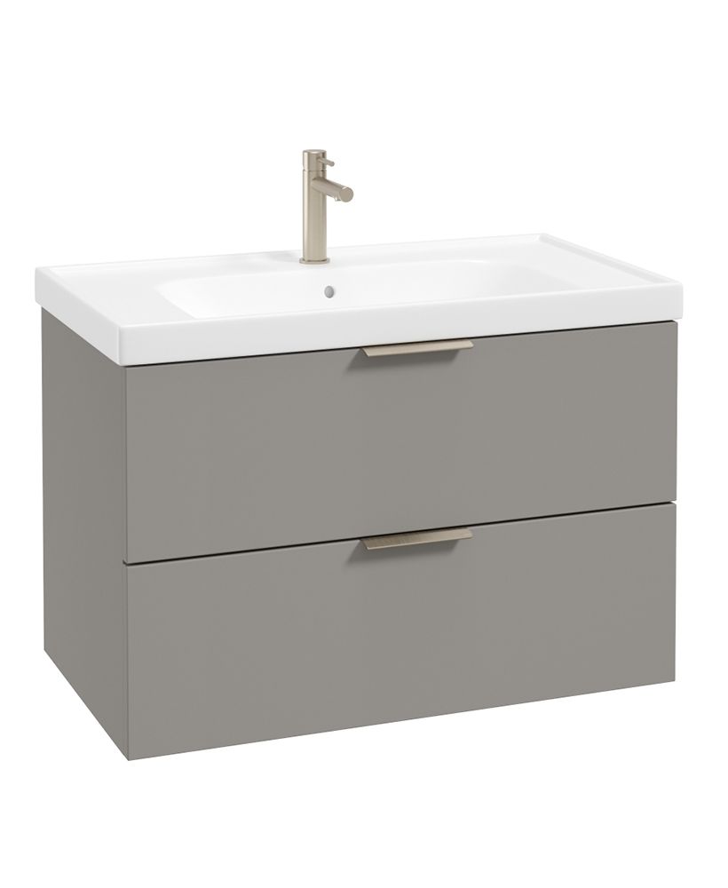 Stockholm Wall Hung 80Cm Two Drawer Unit Matt Khaki-Brushed Nickel Handles