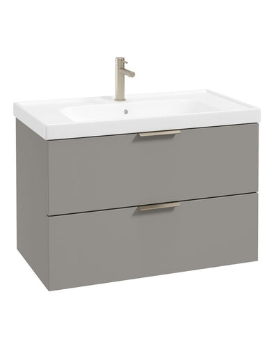 Stockholm Wall Hung 80Cm Two Drawer Unit Matt Khaki-Brushed Nickel Handles