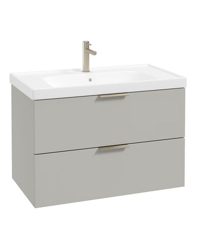 Stockholm Wall Hung 80Cm Two Drawer Unit Matt Arctic Grey-Brushed Nickel Handles