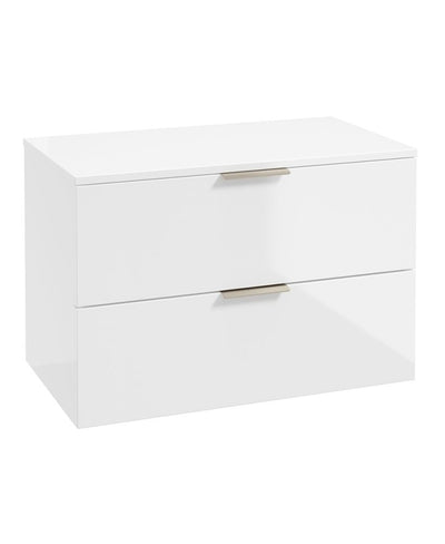 Stockholm Wall Hung 80Cm Two Drawer Countertop Unit Gloss White-Brushed Nickel Handles
