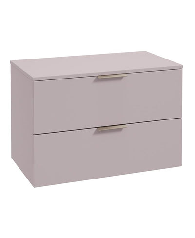 Stockholm Wall Hung 80Cm Two Drawer Countertop Unit Matt Cashmere Pink-Brushed Nickel Handles