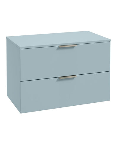 Stockholm Wall Hung 80Cm Two Drawer Countertop Unit Matt Morning Sky Blue-Brushed Nickel Handles