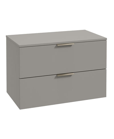Stockholm Wall Hung 80Cm Two Drawer Countertop Unit Matt Khaki-Brushed Nickel Handles