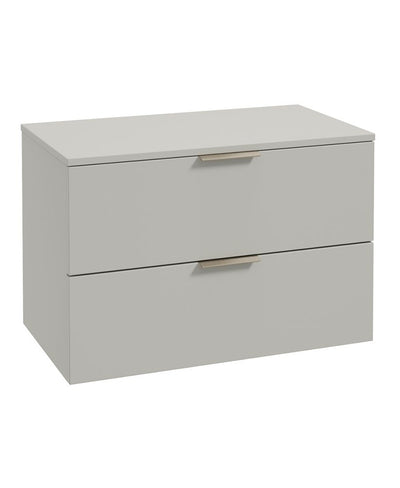 Stockholm Wall Hung 80Cm Two Drawer Countertop Unit Matt Arctic Grey-Brushed Nickel Handles