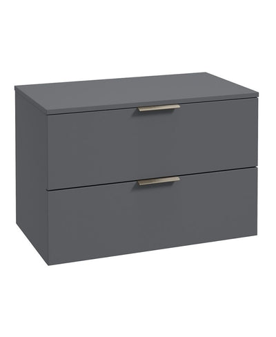 Stockholm Wall Hung 80Cm Two Drawer Countertop Unit Matt Midnight Grey-Brushed Nickel Handles